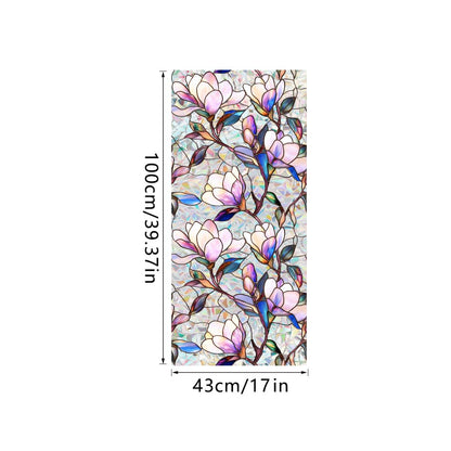 Flower Stained Glass Window Film Decorative Static Cling Stickers Sun Blocking Rainbow Privacy Decals for Home Car Purple Magnolia