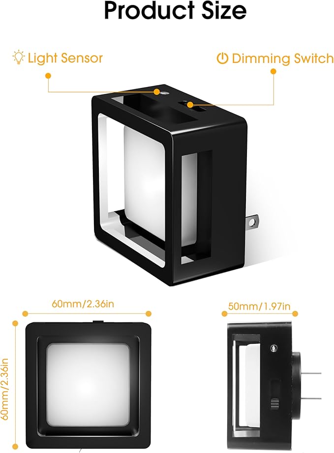 LED Night Light - Plug Into Wall [2 Pack] - with Dusk-to-Dawn Sensor 3000K Warm Lights - Adjustable Brightness for Adult Kids Bedroom Bathroom Toilet