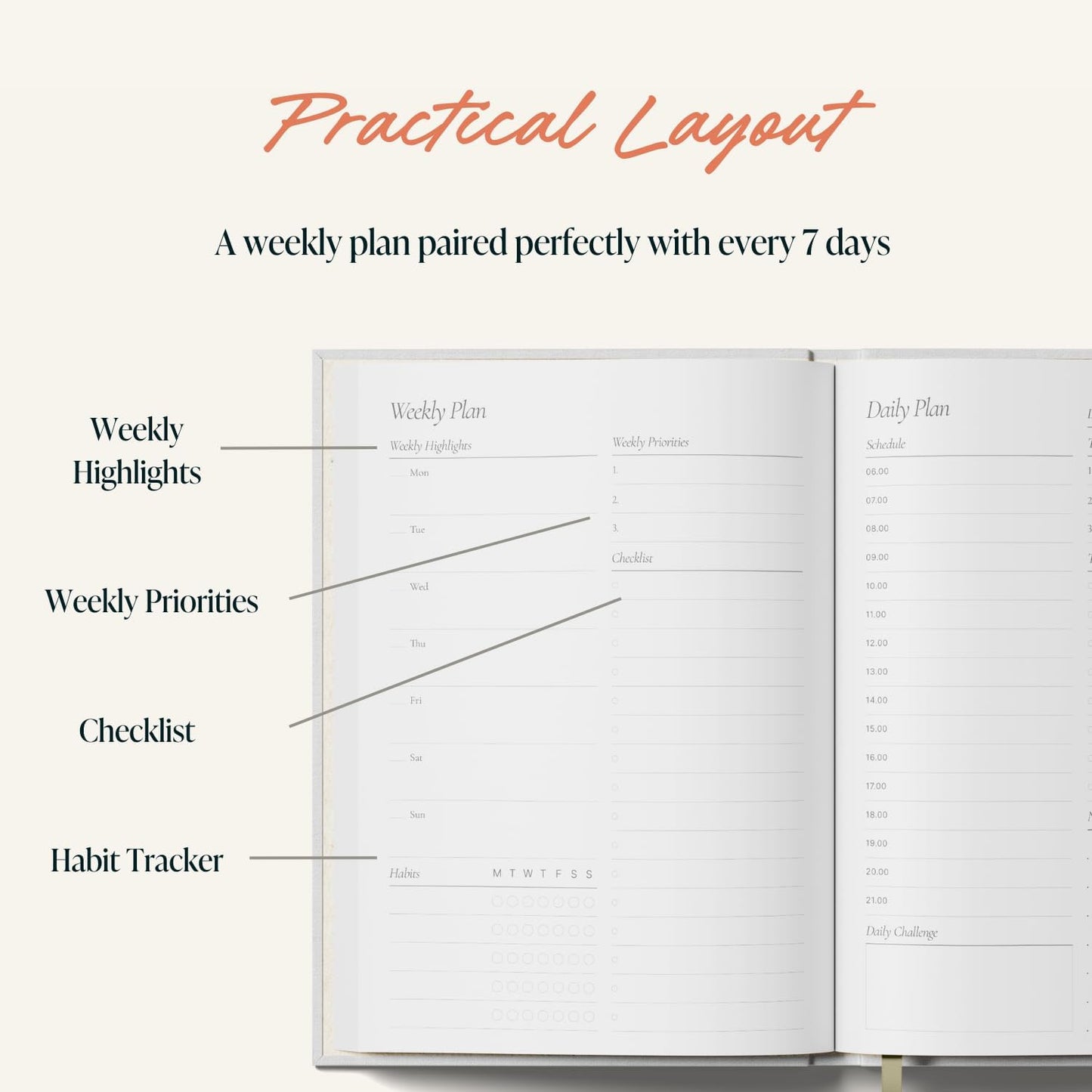 Yop & Tom Undated Daily Planner (A5) - Productivity Planner - Weekly and Daily Organizer with Time Slots - Cowboy Boots