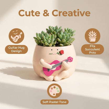 TEARS OF GAIA Lovely Face Planter Pot, Cute Resin Flower Head Planters with Drainage, for Mom, Funny Succulent Plant Lover Gift, Unique Gift Ideal for Plant Lovers (Guitar Baby)
