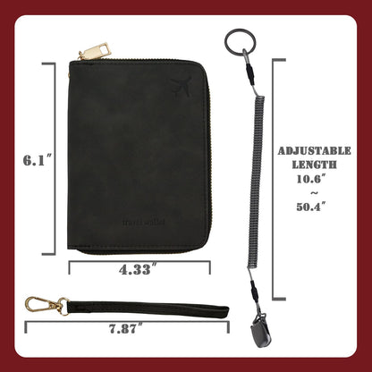 Passport Holder with Tether and Clip to Prevent Loss and Theft, Rfid Passport Holder for Travel, Passport Wallet, Passport Cover for Men and Women (Black - Tether and Clip)