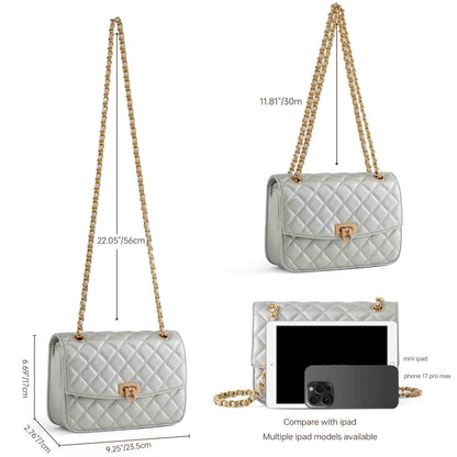 GEMIU Quilted Crossbody Purse Formal Small Women's Shoulder Handbags for Womens Clutch Purses with Gold Chain Dressy Sliver
