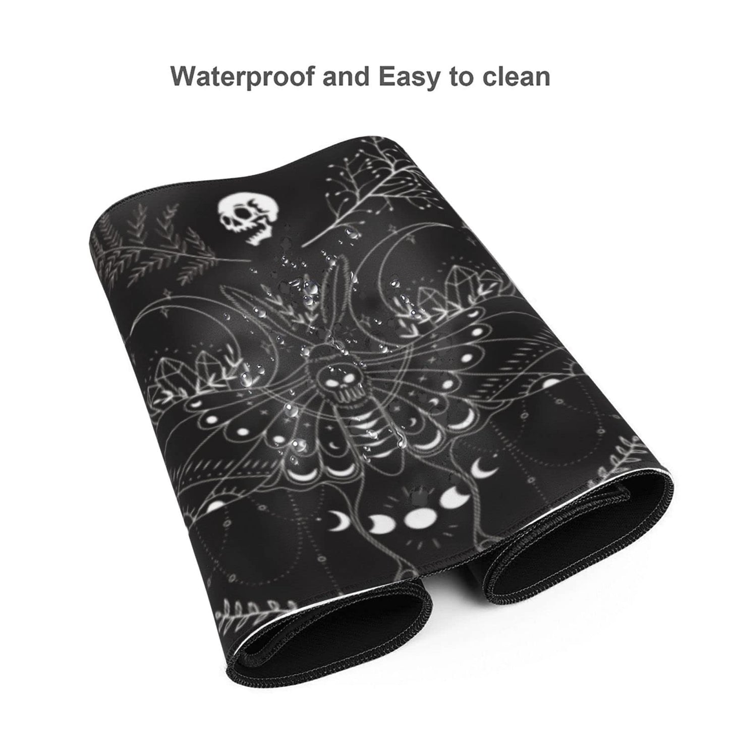 Moth Gaming Mouse Pad XL Halloween Elements Large Extended Non Slip Rubber Base Desk Mat Stitched Edge Keyboard Mat 31.5x11.8 Inch