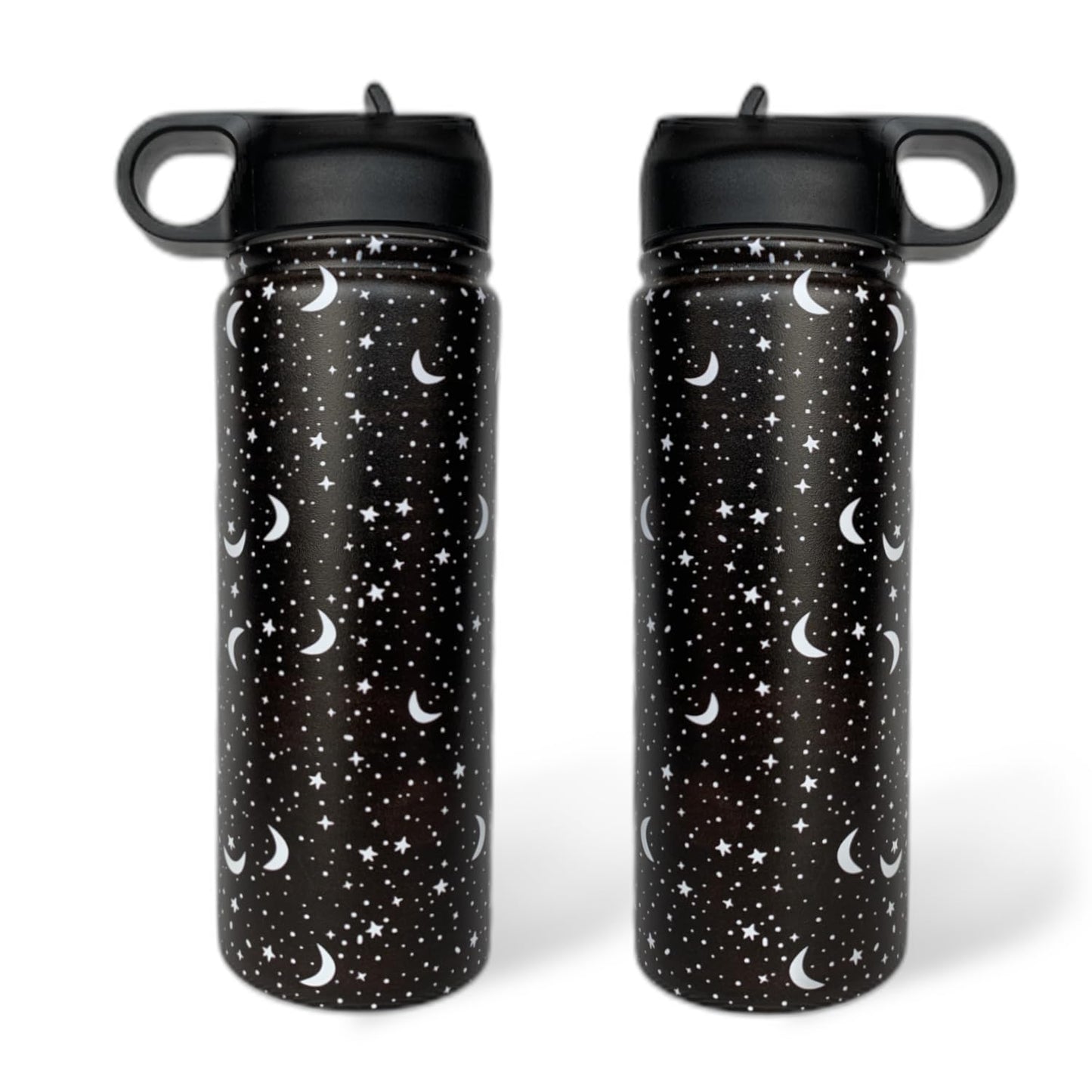 Goth Tumbler with Straw and Lid Gift for Boys Girls Gothic Water Bottle Halloween Travel Kettle Cup for Car Cold and Hot Stainless Steel Double Wall Insulated Mug (star moon, 18oz)