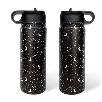 Goth Tumbler with Straw and Lid Gift for Boys Girls Gothic Water Bottle Halloween Travel Kettle Cup for Car Cold and Hot Stainless Steel Double Wall Insulated Mug (star moon, 18oz)
