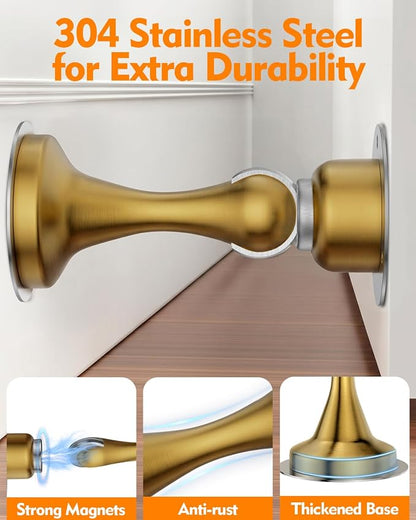 Door Stoppers Magnetic Door Catch, Stainless Steel Magnetic Door Stop 1 Pack, Double-Sided Adhesive Tape, No Drilling, Screws for Stronger Mount, Holder Your Door Open for Wide Doors