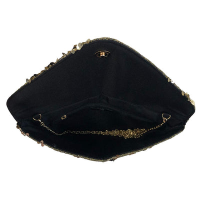 JNB Sequin Envelope Clutch for Women – Flat Evening Bag with Detachable Chain, Snap Closure, Fabric Lining, Interior Zipper Pocket, Lightweight Sequin Purse for Parties and Special Events (Black)