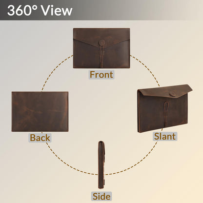 GZRHKJ Genuine Leather Folder Portfolio, Leather File Folder Organizer，Envelope Document Holder for Men&Women, Personalized Folio Laptop Sleeve Case for 15" Laptops, Tablets