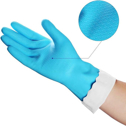 HSL Household Cleaning Gloves - Reusable Kitchen Dishwashing Gloves with Latex Free, Cotton lining, Waterproof, Non-Slip (Small, 3 Pairs)