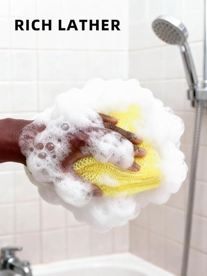 Cleangor 3Pcs African Net Sponge Authentic with Knots - Exfoliating Body | Scrubber for All Skin Types, African Bath Sponge, Wash Cloth, Gentle Exfoliation Shower Rag for Women Daily Use