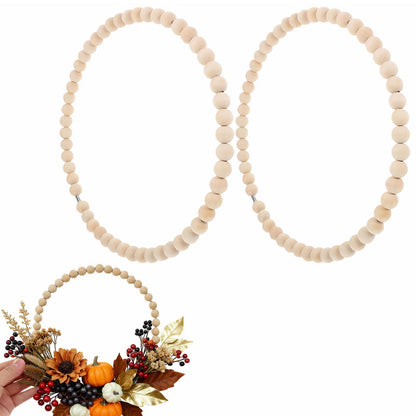 Toddmomy DIY Wood Bead Garland Set with Beaded Hoop Wreath 11.81In for Halloween Christmas Party Decoration and Creative Home Garden Craft Projects