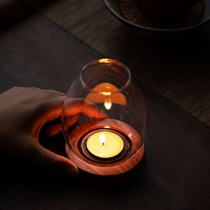 COMZPLIFE Hurricane Candle Holder, Clear Glass Votive Candle Holders, Tealight Holder Stand with Wooden Tray for Mantel Fireplace Coffee Dining Table Decor
