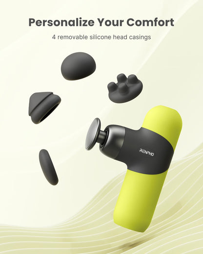 RENPHO Mini Thermal Massage Gun with Heat, Portable Deep Tissue Percussion Massager, Color Silicone Sleeves Travel Size with Carry Case, Grey