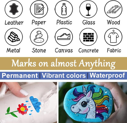 Overseas Paint Markers Pens, 12 Colors Painting Marker on Almost Anything, Quick Dry and Permanent, Oil-Based Paint Pens Set for Rock, Wood, Metal, Fabric, Plastic, Canvas, Glass, Rubber, DIY Craft