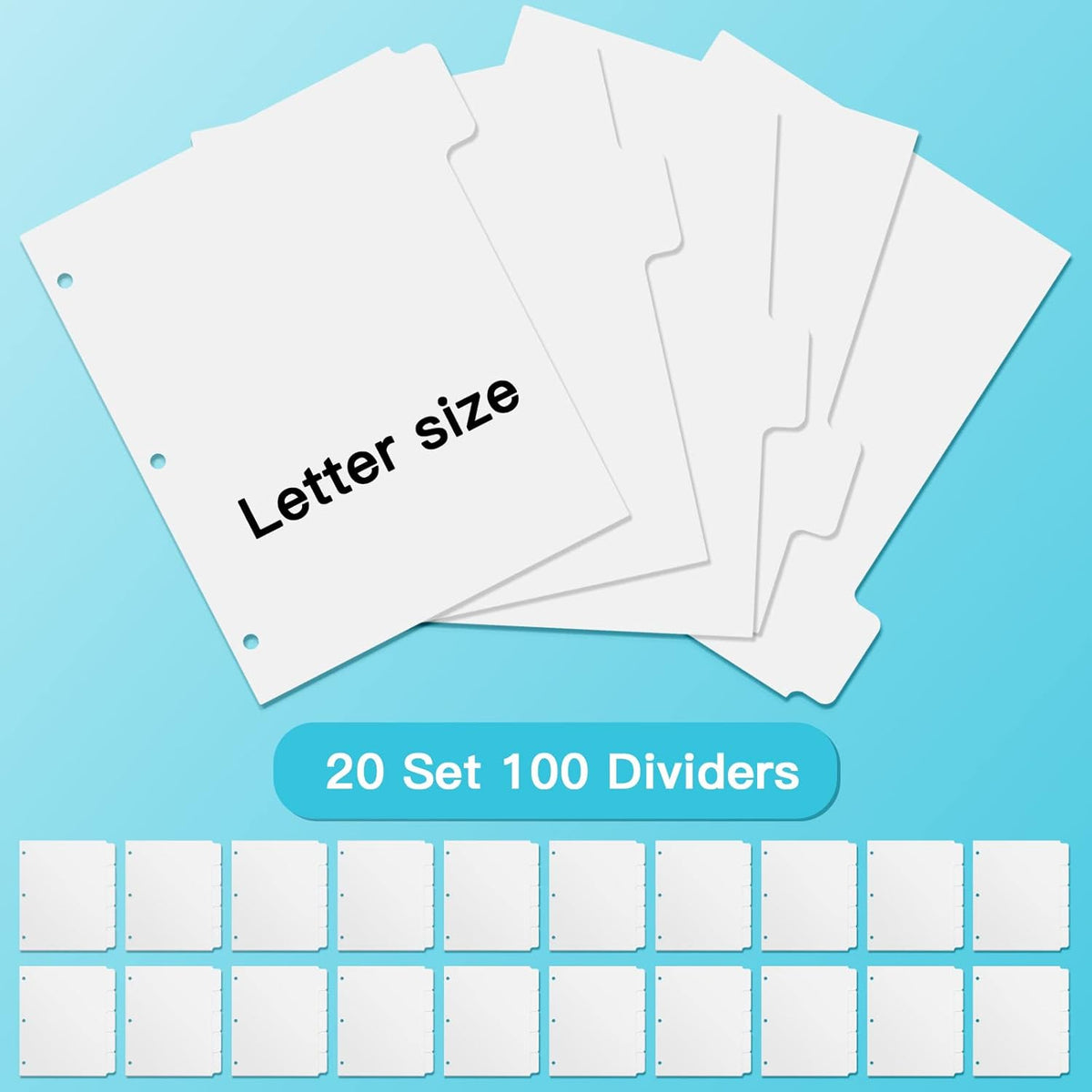 3 Ring Binder Dividers with 5 Tabs, Write & Erase Plastic Binder Dividers Durable 3 Hole Punch Dividers Letter-Size 1/5 Cut Big Tabs Dividers, 20 Set, 100 Dividers Total