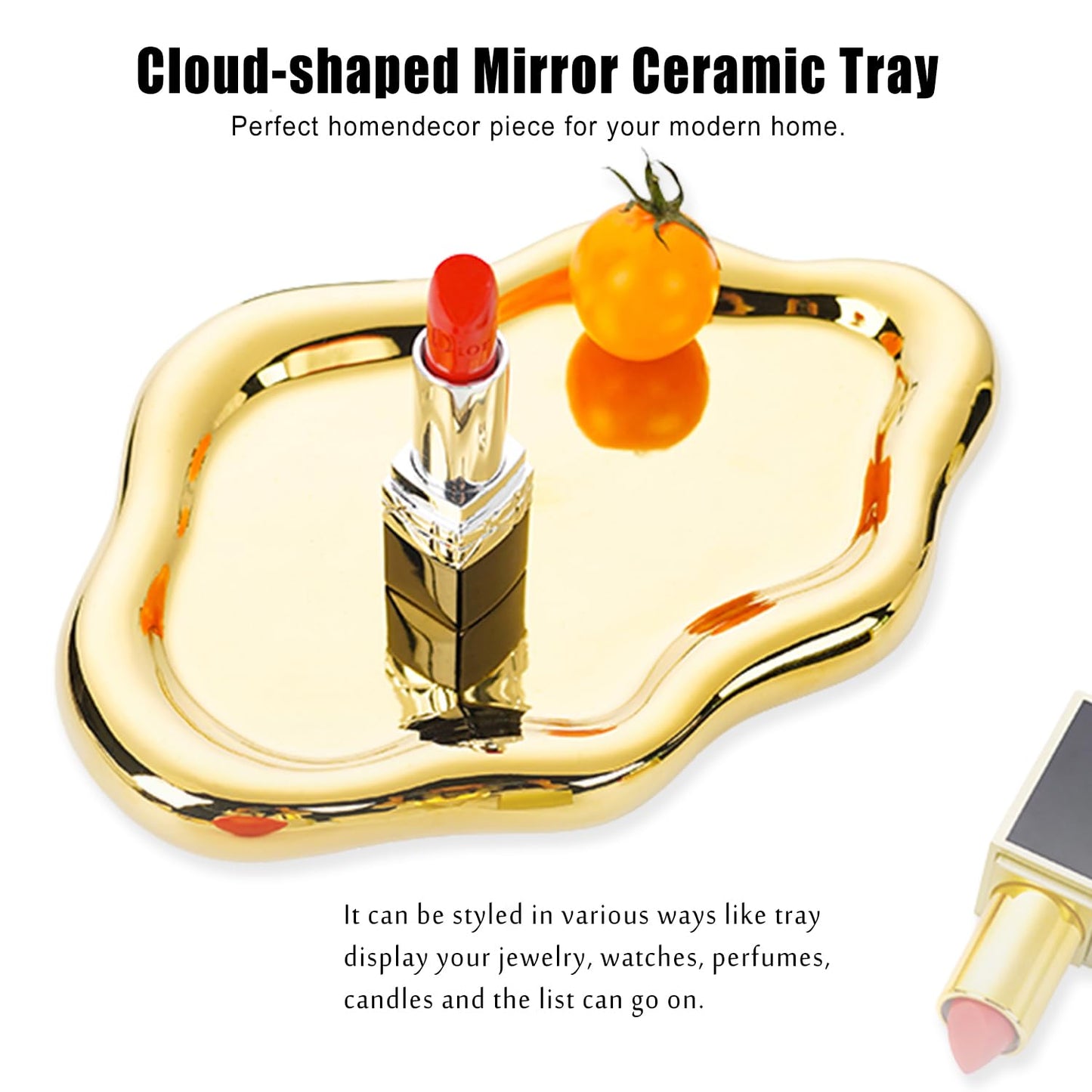 Ceramic Jewelry Dish for Women, Jewelry Tray Trinket Dish, Irregular Cloud Shape Ceramic Plate, Watch Keys Tray Ring Dish Holder for Mother's Day/Christmas/Thanksgiving/Birthday Gift(Gold)