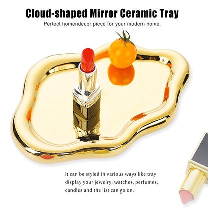 Ceramic Jewelry Dish for Women, Jewelry Tray Trinket Dish, Irregular Cloud Shape Ceramic Plate, Watch Keys Tray Ring Dish Holder for Mother's Day/Christmas/Thanksgiving/Birthday Gift(Gold)