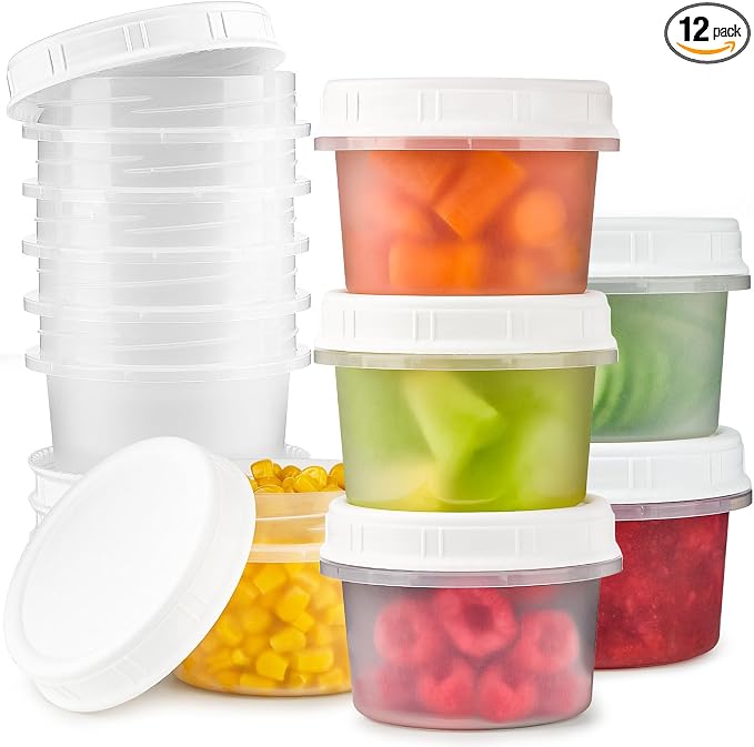 TUZAZO 12 Pack - 8 Oz Food Storage Containers with Screw Lids, Airtight Plastic Small Freezer Storage Container for Ice Cream, Overnight Oats, Snack, Soup, Portion and Meal Prep Container