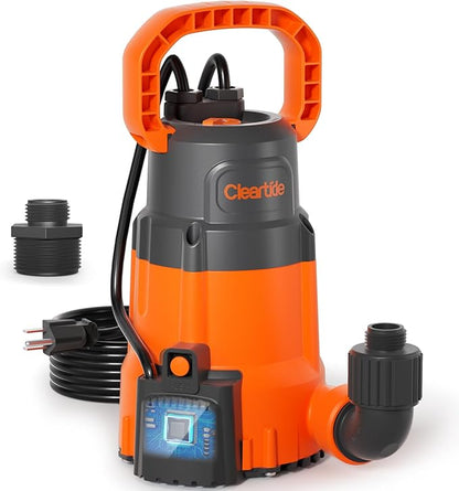 Cleartide 1/3 HP Submersible Utility Pump, 2790 GPH High Flow, Thermoplastic Portable Sump Pump with Auto Water Sensor, Ideal for Pool, Flooded Basement, Hot Tub, Pond & Garden Draining,10 FT Cord