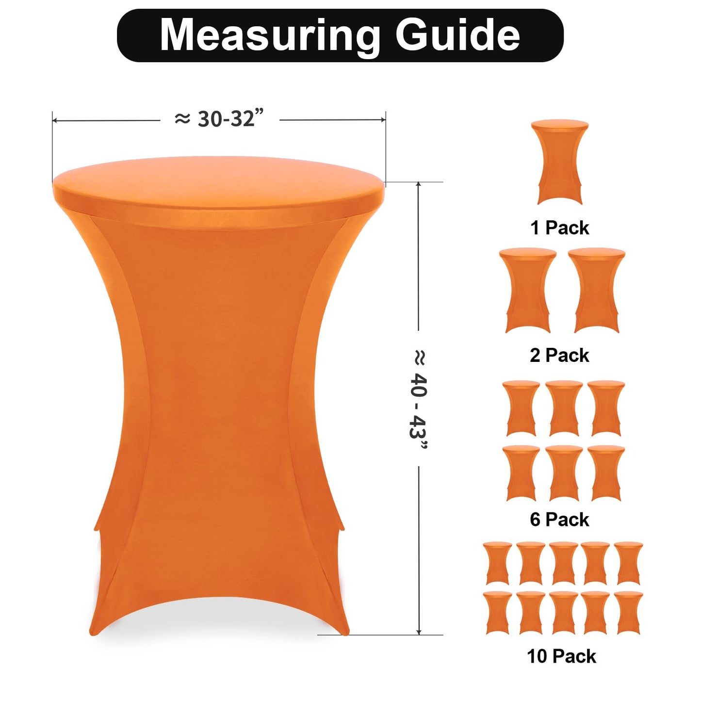 FestiCorp Spandex Orange Table Cover, Cocktail Fitted Tablecloths, Round Highboy Stretch Table Covers Cloths for Party, Bar, Halloween, Birthday, Banquet, 30"-32" Diameter x 40"-43" Height