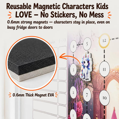 Mimi Doodle Magnetic Reward Chart for Kids – 16x12 Reusable Progress Path & Milestone Board for Fridge with mini Magnetic Characters as Goal Tracker – Behavior Chart for Kids at Home – Princess Quest
