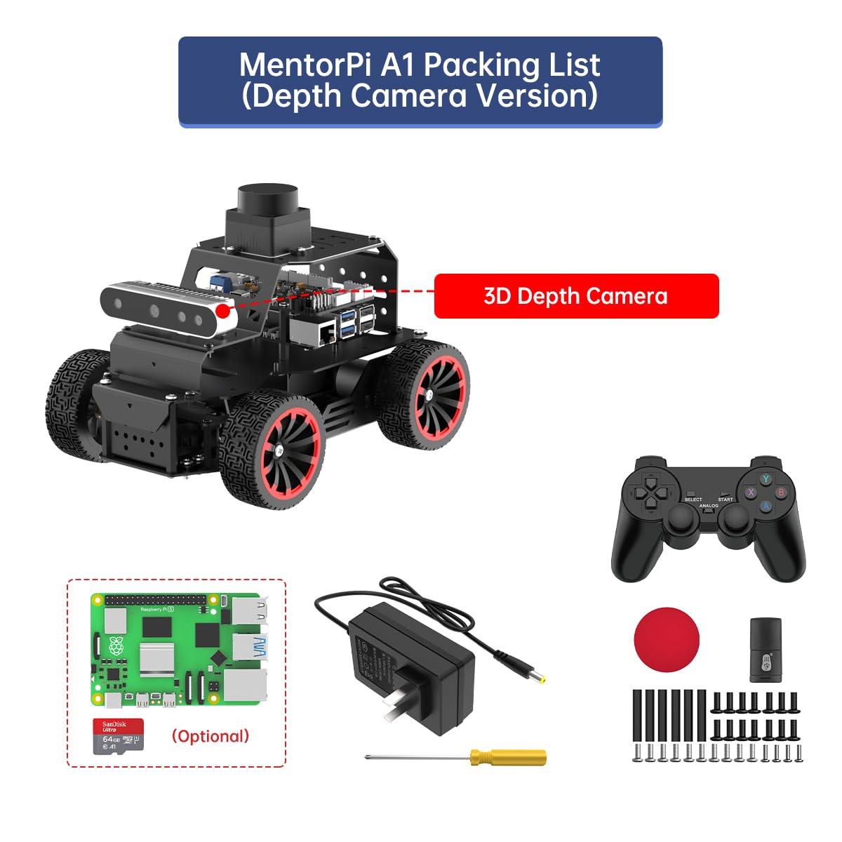 HIWONDER Robot Car with ChatGPT Large AI Models, 3D Depth Camera Ackermann Chassis ROS2-HUMBLE Lidar SLAM Mapping Navigation Autonomous Driving, MentorPi A1 Standard Kit with Raspberry Pi5 4GB