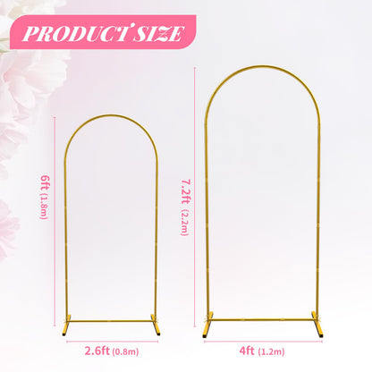 Metal Arch Backdrop Stand 7.2FT+6FT Wedding Arch Backdrop Stand Set of 2 Gold Backdrop Arch Stand Wedding Arch Frame for Wedding Ceremony Birthday Party Decoration Arbors of Metal