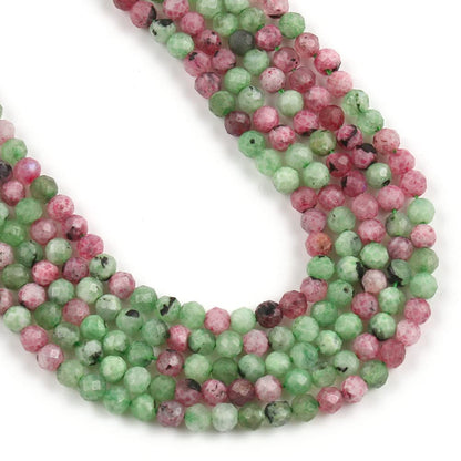 Song Xi 90pcs 4mm Natural Ruzy Zoite Gemstone Beads Faceted Round Loose Stone Beads for Jewelry Making