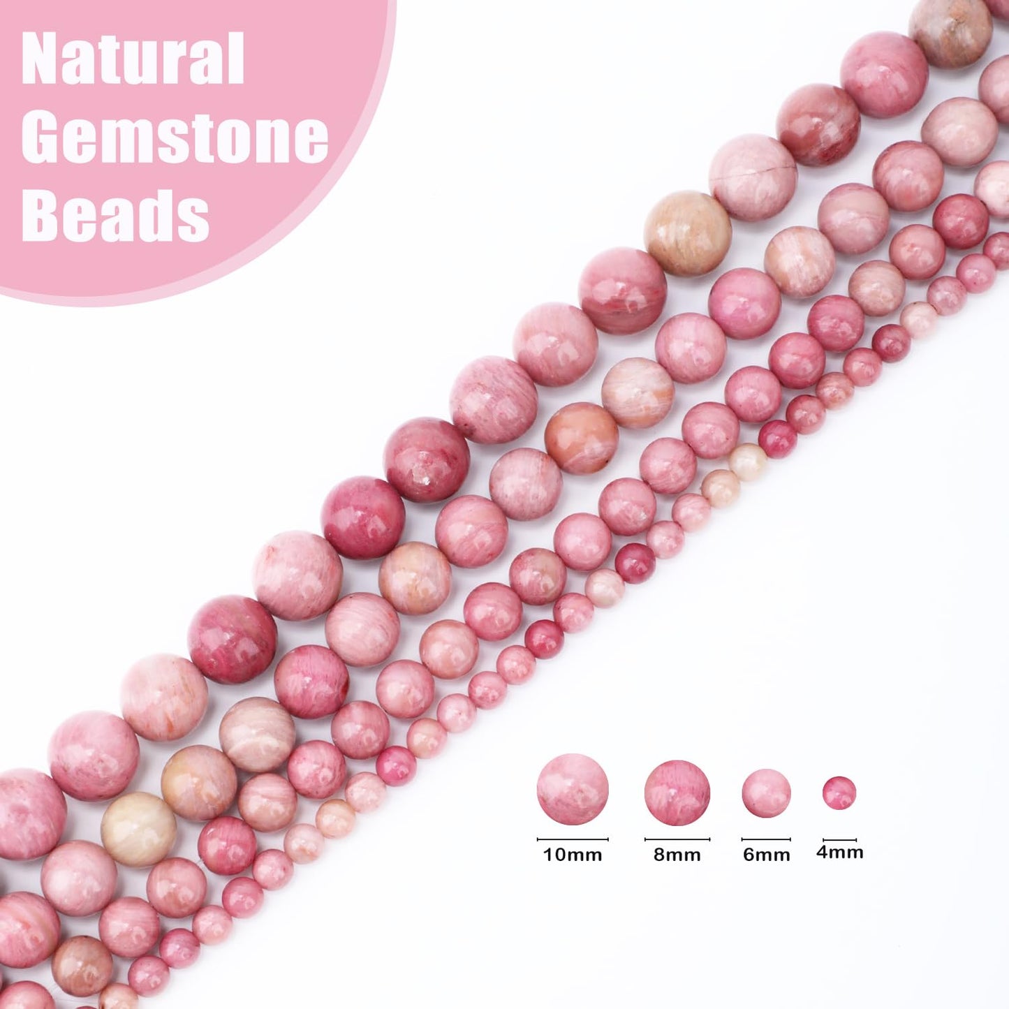 CMBYN Natural Stone Beads Round Genuine Real Stone Beading Strand Loose Gemstones DIY Smooth Bead for Bracelet Necklace Earrings Jewelry Making (Rhodochrosite, 8mm 45 Pieces)
