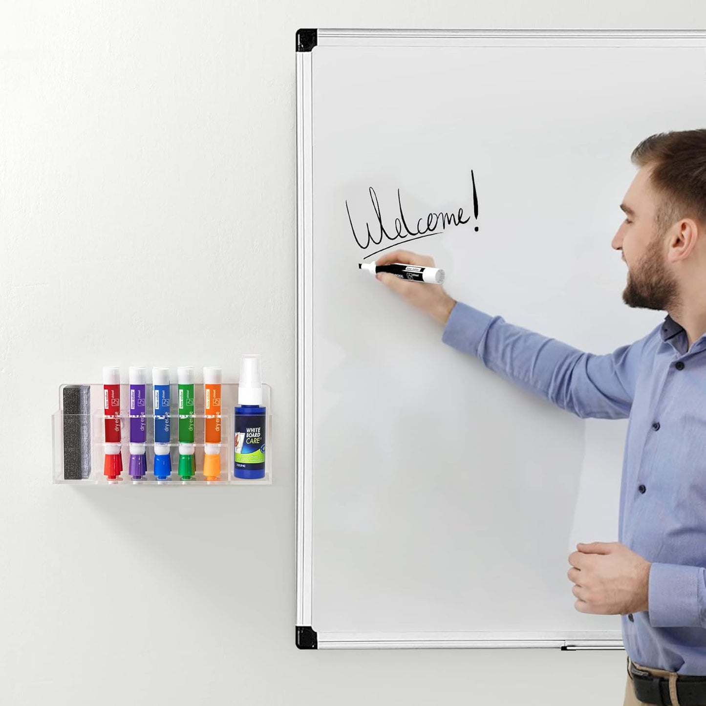 HBlife Acrylic Dry Erase Marker Holder Wall Mount, 10 Slots Whiteboard Marker Holder for Office, School and Home, Marker, Eraser and Whiteboard Cleaner Not Included, Clear