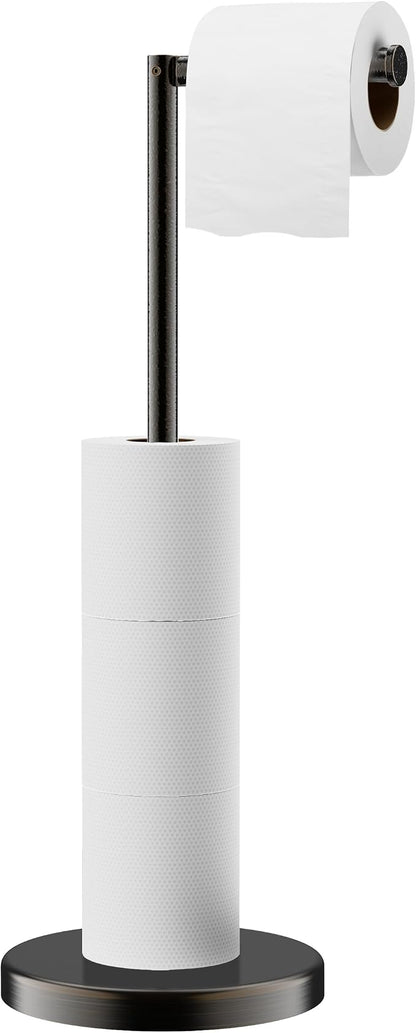 FORIOUS Toilet Paper Holder Stand, Modern Freestanding Tissue Roll Holder for Bathroom, Durable SUS 304 Stainless Steel and Weighted Base Toilet Paper Stand, Storage for 4 Rolls, Oil Rubbed Bronze