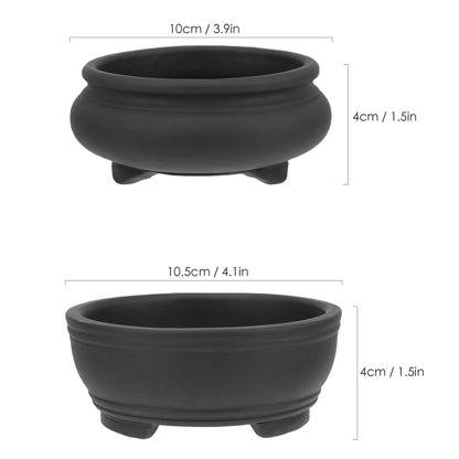 Bonsai Planter 2 pc 3.9" + 4.1" Unglazed Round Ceramic Succulent Pots Set