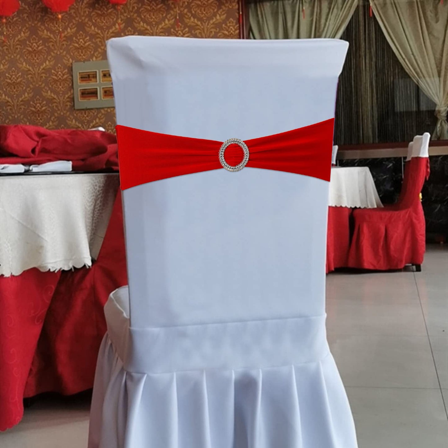 Tosnail 50 Pack Spandex Chair Sashes Wedding Chair Decoration Party Chairs Covers - Red
