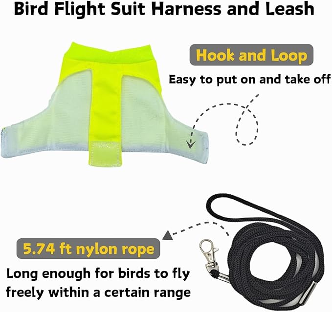 Bird Harness and Leash - Adjustable Parrot Training Flight Harness Vest with Reflective Strip Nylon Training Rope for Medium Large Bird Parrot Cockatiel Monk Parakeet Sun Conure (M)