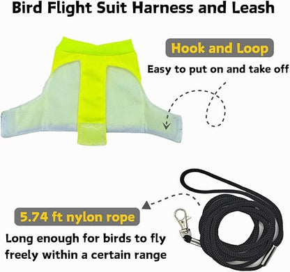 Bird Harness and Leash - Adjustable Parrot Training Flight Harness Vest with Reflective Strip Nylon Training Rope for Medium Large Bird Parrot Cockatiel Monk Parakeet Sun Conure (M)