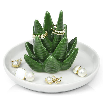 NociHah Cactus Ring Holder Jewelry-Dish - Ceramic Plant Decor Jewelry Dish Bracelet Earrings Necklace Tray for Birthday Gifts Home Wedding Decor