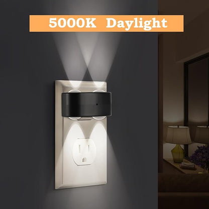 4-Pack LED Night Lights Plug into Wall, 5000K Daylight 100LM, Auto On/Off Light Sensor, Rotating Ambient Lighting for Bedroom, Hallway, Bathroom, Nursery, Kitchen Non Dimmable