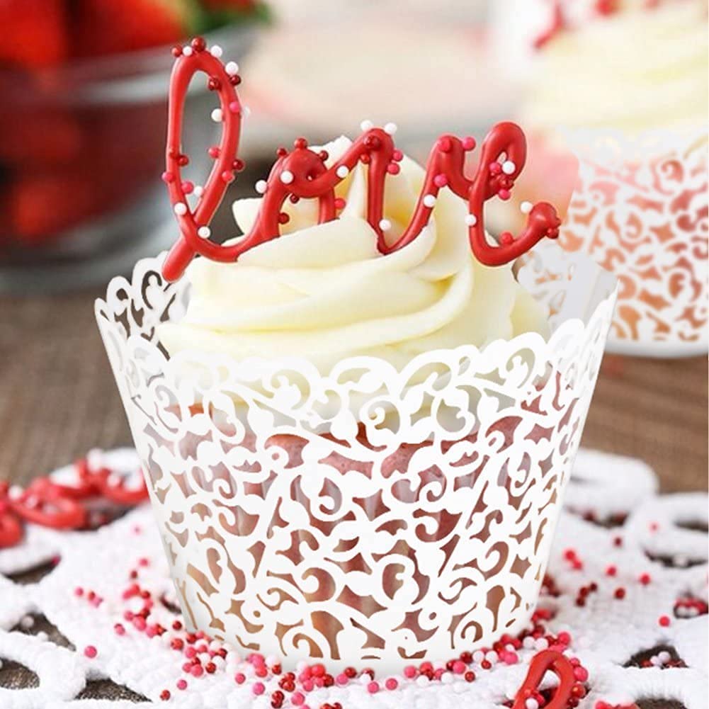 Worldoor 60Pcs Cupcake Wrappers Artistic Bake Cake Paper Filigree Little Vine Lace Laser Cut Liner Baking Cup Wraps Muffin CaseTrays for Wedding Party Birthday Decoration (Sage Green)