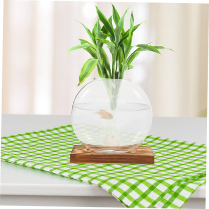 DECHOUS 2pcs Glass Plant Propagation Vases with Wooden Base, Hydroponic Terrarium Station for Indoor Plants, Glass Planter for Home Office Balcony