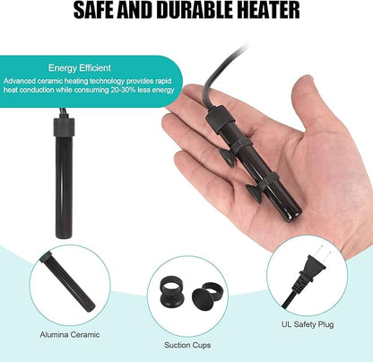 YOFOTHS Mini Aquarium Heater Alumina Ceramic, 15W Digital Display Thermostat, Compact Thumb-Size Fish Tank Heater with Temperature Control for 1-3 Gallon Betta Tanks (15W)