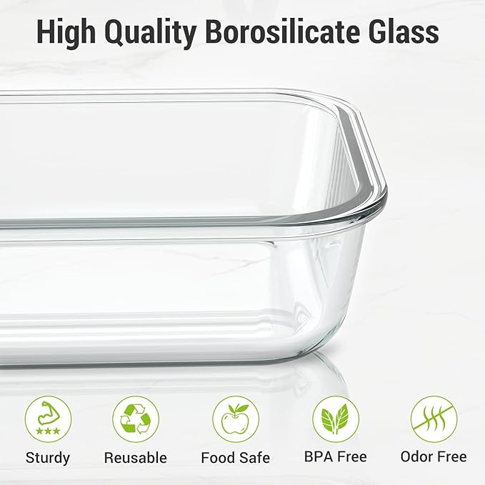 Dealusy 10 Sets (20-Piece) 4.5 Cup & 1.5 Cup Glass Food Storage Containers with lids, Airtight Leak-proof Glass Meal Prep Containers with Lids, Microwave Oven Freezer Dishwasher Safe, Purple