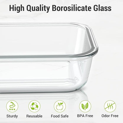 Dealusy 10 Sets (20-Piece) 4.5 Cup & 1.5 Cup Glass Food Storage Containers with lids, Airtight Leak-proof Glass Meal Prep Containers with Lids, Microwave Oven Freezer Dishwasher Safe, Gray