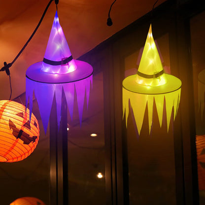 2PCS Hanging Witch Hats with Lights Halloween Decorations Outdoor Indoor Floating Witch Hat Waterproof Halloween Light up Witches Hat for Porch Yard Patio Garden Tree Home Party Supplies, Orange