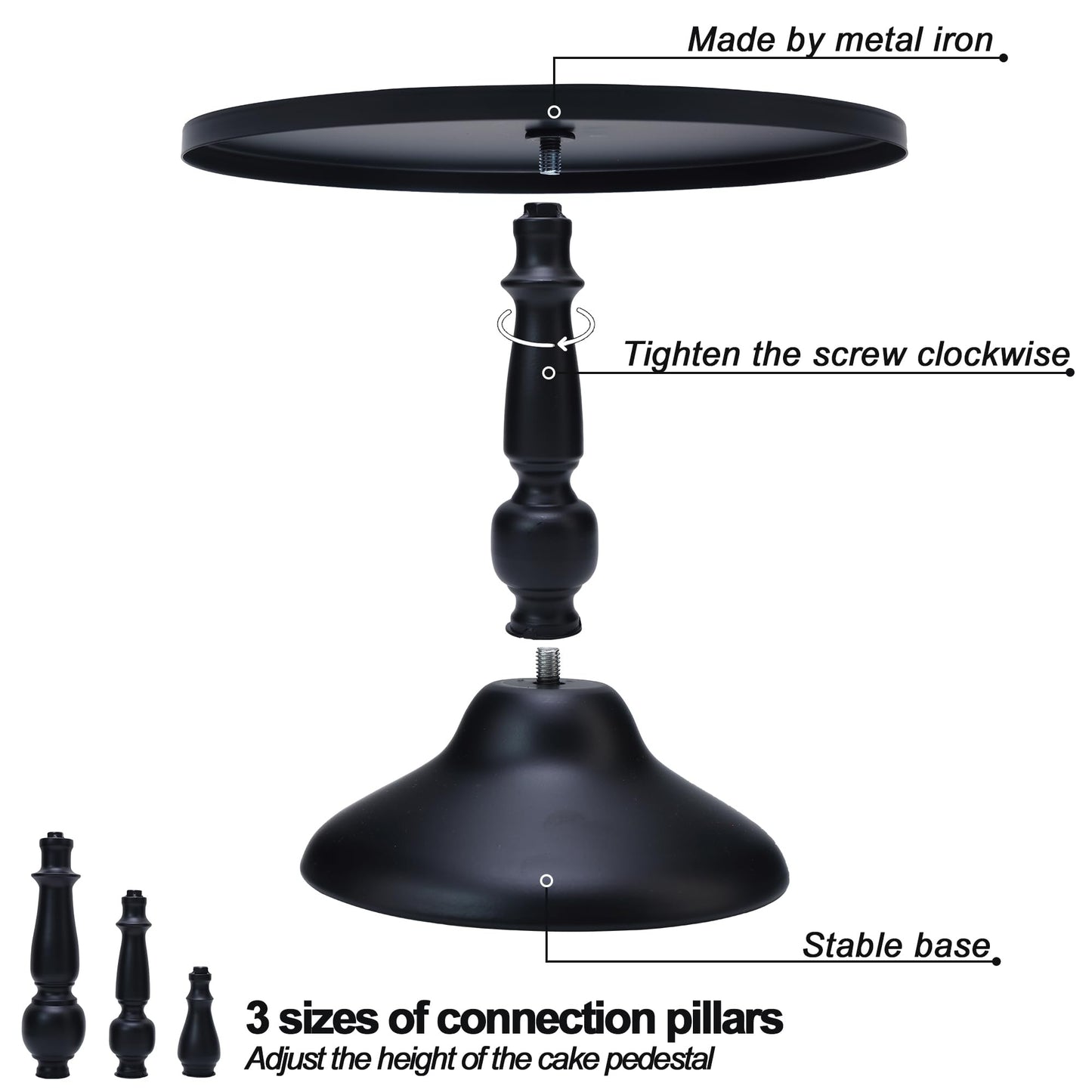 Set of 3 Black Cake Stands, QENUIITEA Metal Round Cake Holder Dessert Pie Pizza Display Stand 8" 10" 12" Serving Tray Halloween Decoration for Wedding Celebration Party Birthday Baby Shower