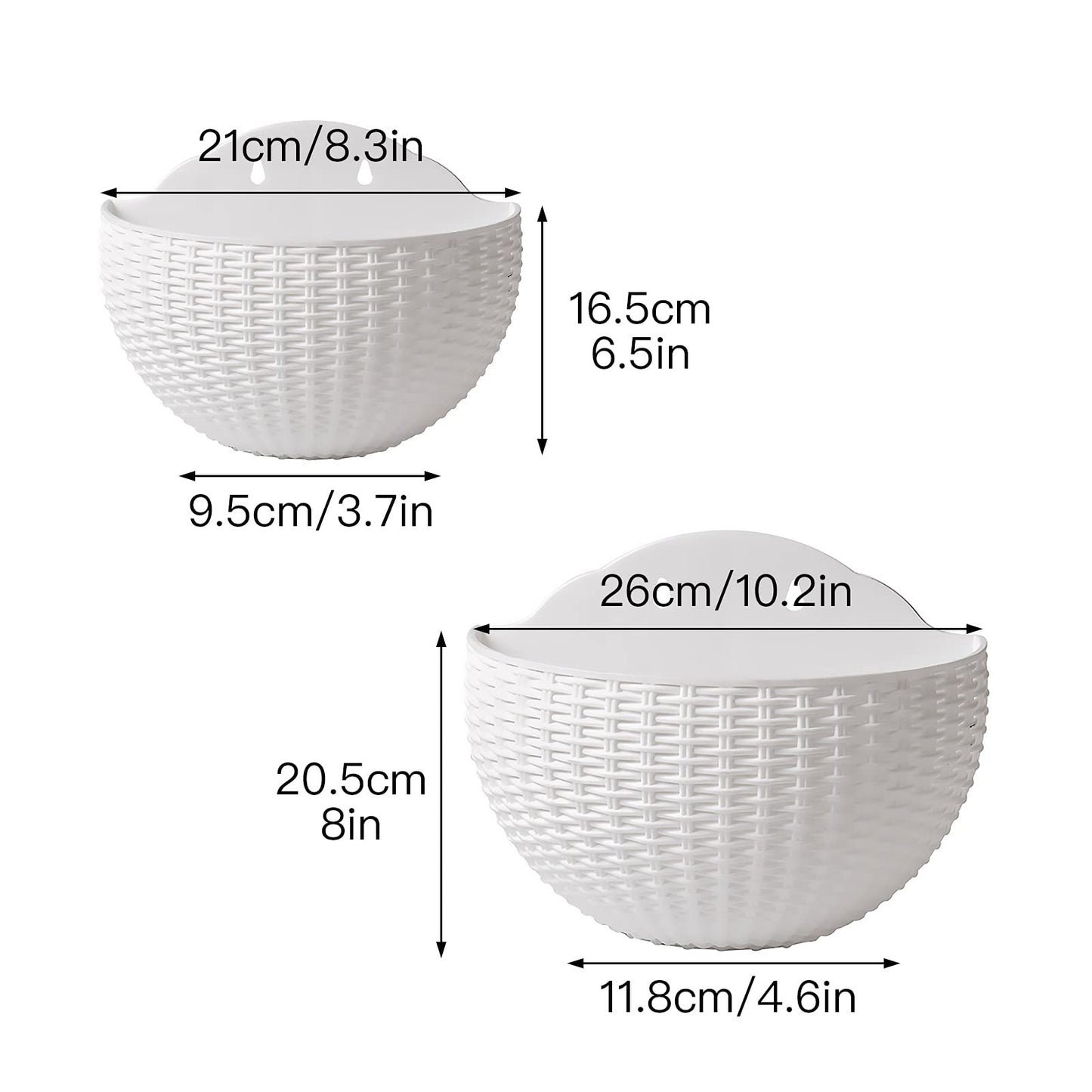 Hanging Planter Pot, Wall and Railing Hanging Planters with S Hooks, Half Round Imitation Rattan European Style Wall Flowerpot Rustic Decorative Flower Basket for Home Balcony(#26*20.5cm Dark green)