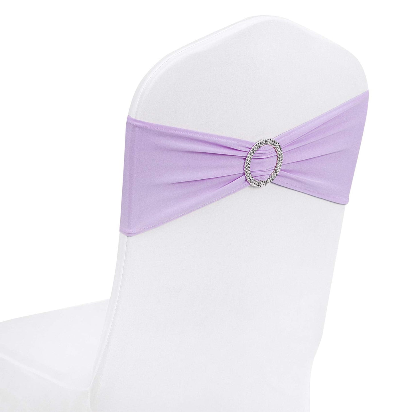 Peomeise 100pcs Lavender Spandex Chair Sashes with Buckle Slider for Wedding, Party Decoration
