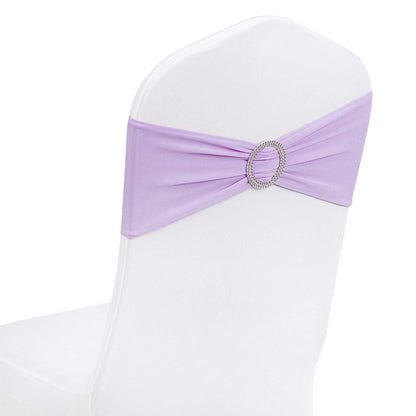 Peomeise 100pcs Lavender Spandex Chair Sashes with Buckle Slider for Wedding, Party Decoration