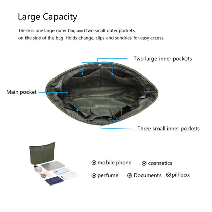 YONEBN waterproof Storage Bag Lightweight Large Capacity nylon Bag Inner Bag Handbag Organizer (Nylon/Army Green)