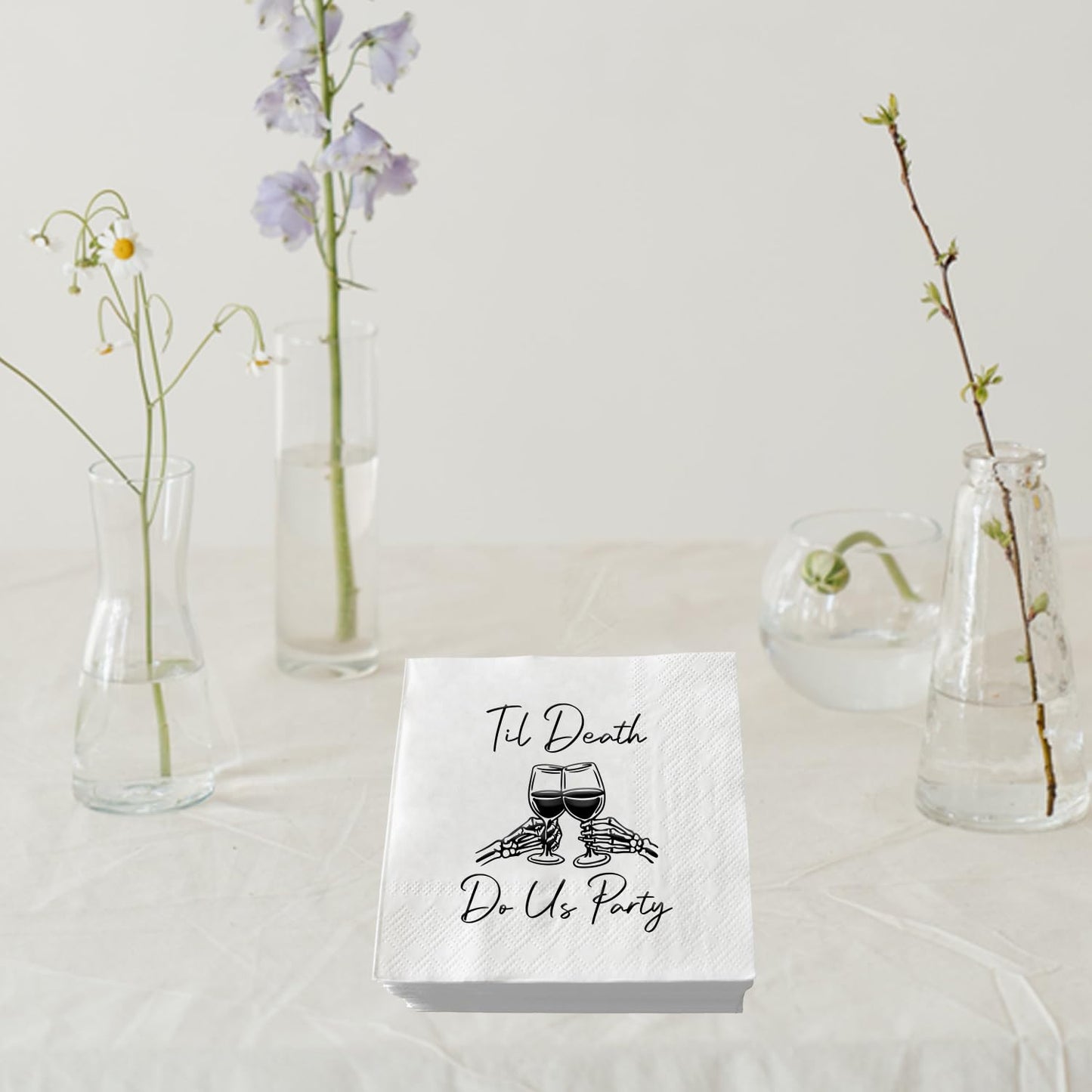 XIUHUBA Til Death Do Us Party Napkins, 50 Pack Black and White Halloween Skeleton Skull Cocktail Napkins for Funny Engagement Bachelorette Wedding Bridal Shower Party Decorations, 3-Ply
