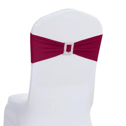 Joccun 60 PCS Spandex Chair Sashes Bows Stretch Chair Cover Band with Buckle Slider Universal Elastic Chair Ties for Wedding Banquet Party Event Decoration (Burgundy)